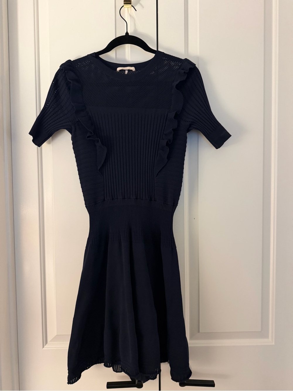 Scotch & Soda Navy Knit Ruffle Fit-and-Flare Dress